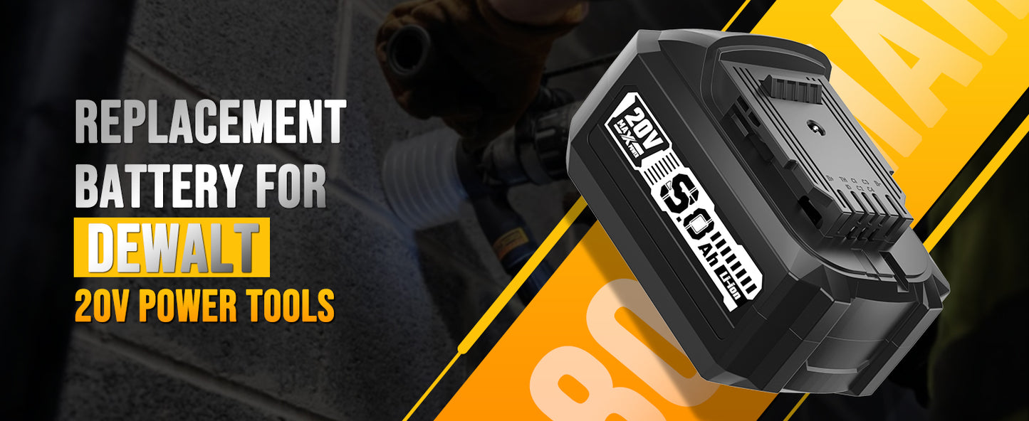 2 Packs 8.0Ah Battery, Compatible with Dewalt 20V Max Cordless Power Tools & Chargers
