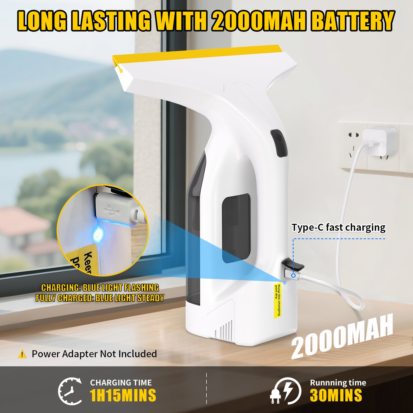 Cordless Window Vacuum Cleaner, Squeegee Tool Set