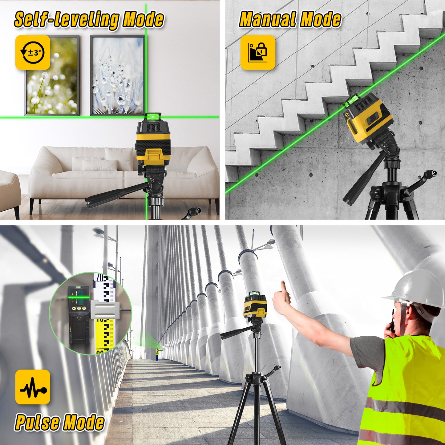 5 Lines Laser Level with Tripod,  Self-leveling Green Cross Line