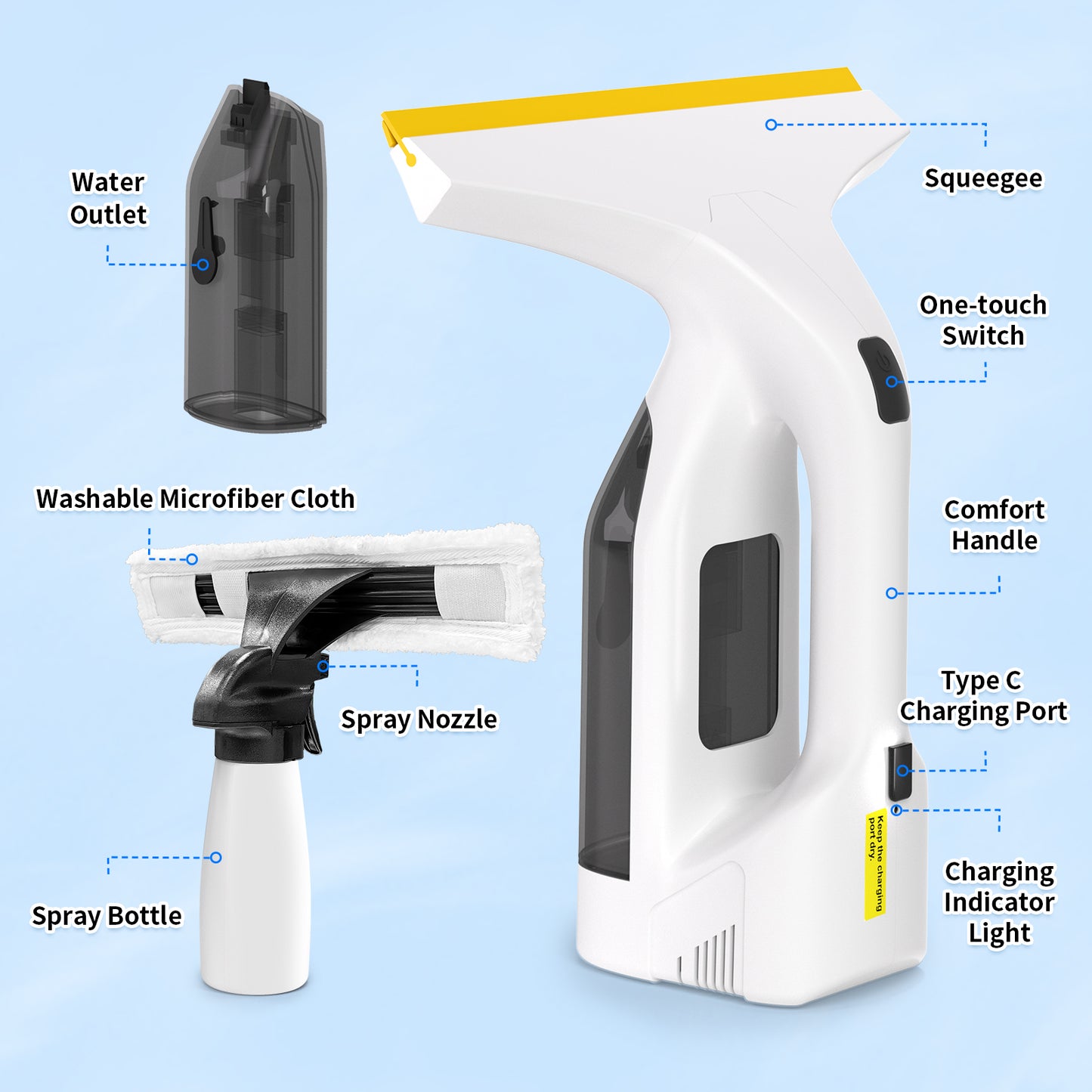 Cordless Window Vacuum Cleaner, Squeegee Tool Set