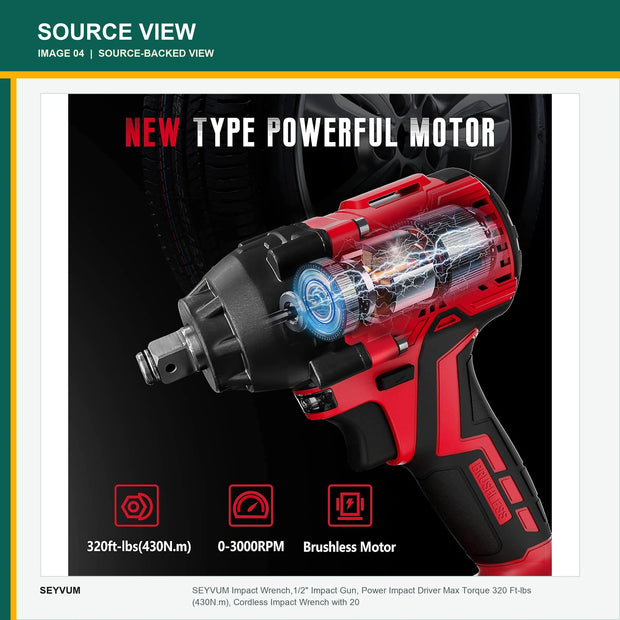 SEYVUM Cordless Impact Wrench Kit — product view 2