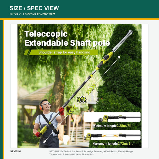 SEYVUM Cordless Pole Hedge Trimmer Kit — product view 2