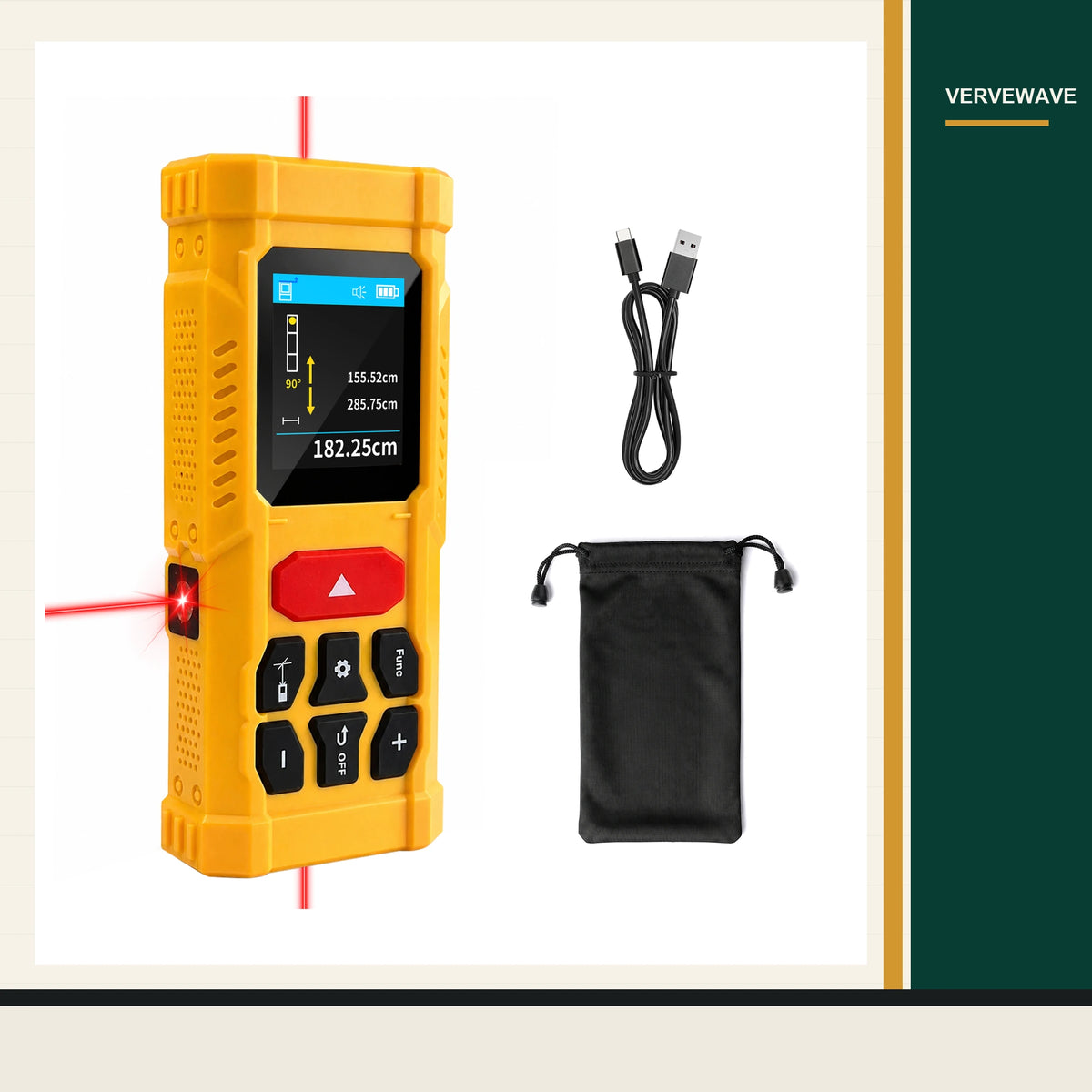 VERVEWAVE dual-laser distance measure with pouch and charging cable
