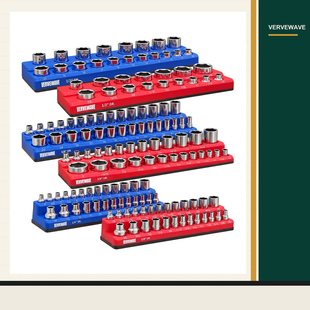 VERVEWAVE Magnetic Socket Holder Set for 1/4, 3/8 and 1/2 in Drive