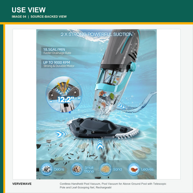 VERVEWAVE Handheld Pool Vacuum with Telescoping Pole — source-provided use view 2