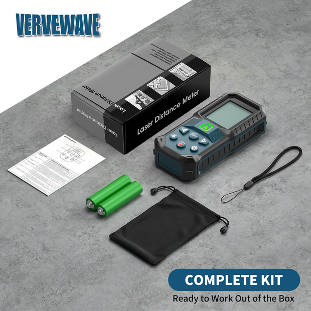 VERVEWAVE laser distance measure kit with pouch and batteries