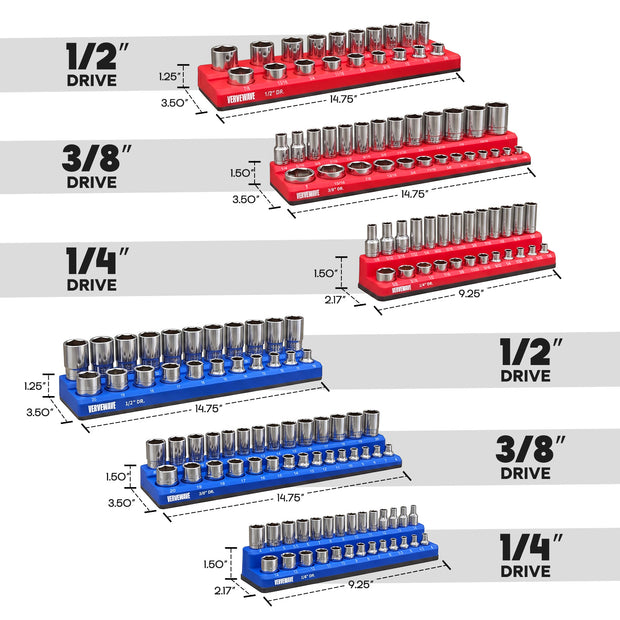 Magnetic socket holder drive size and dimension graphic